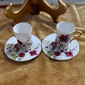 The Regal Floral Espresso Cup & Saucer Set – Gold Trim – Set of 2